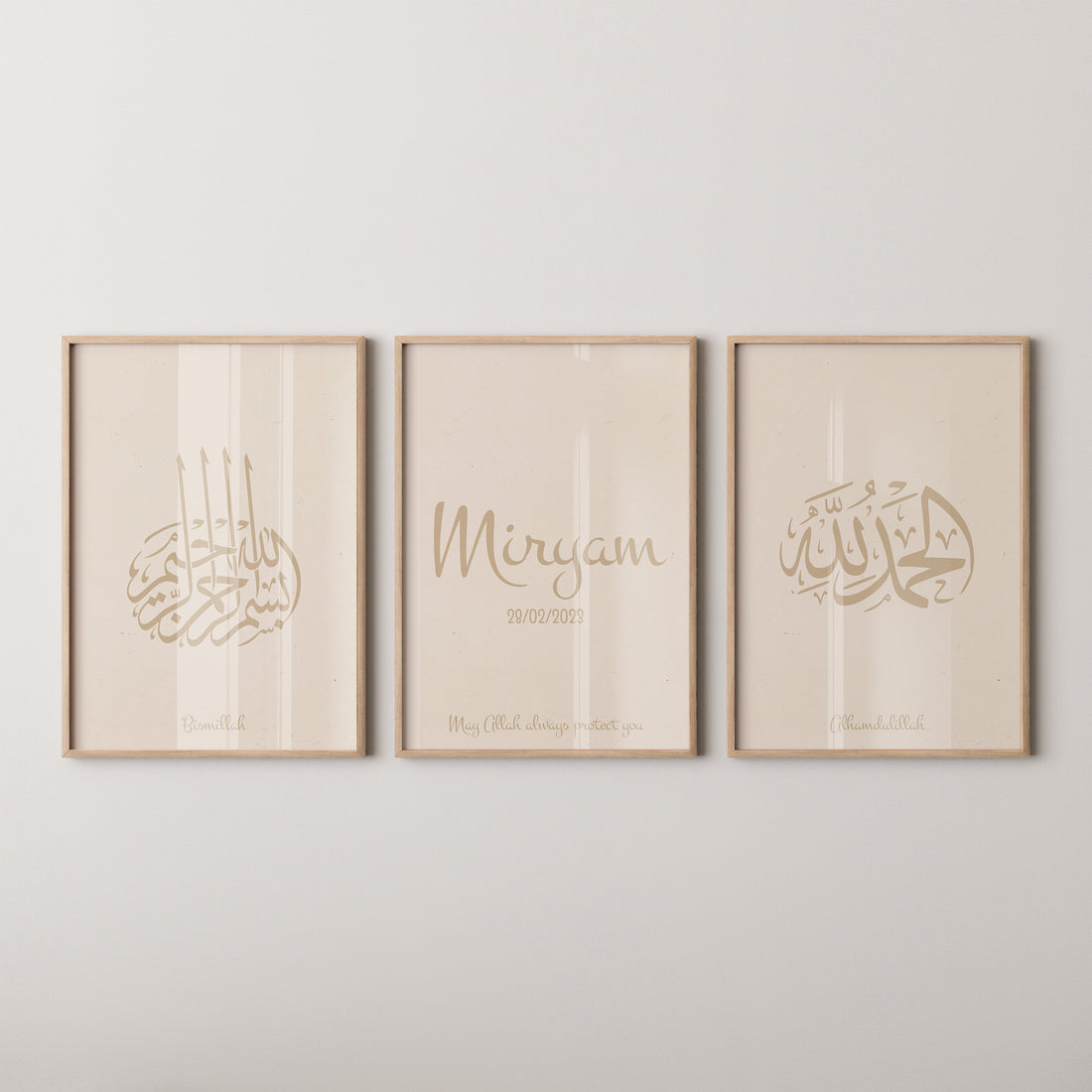 Beige Set of 3 Personalized – Custom Name & Birth Date