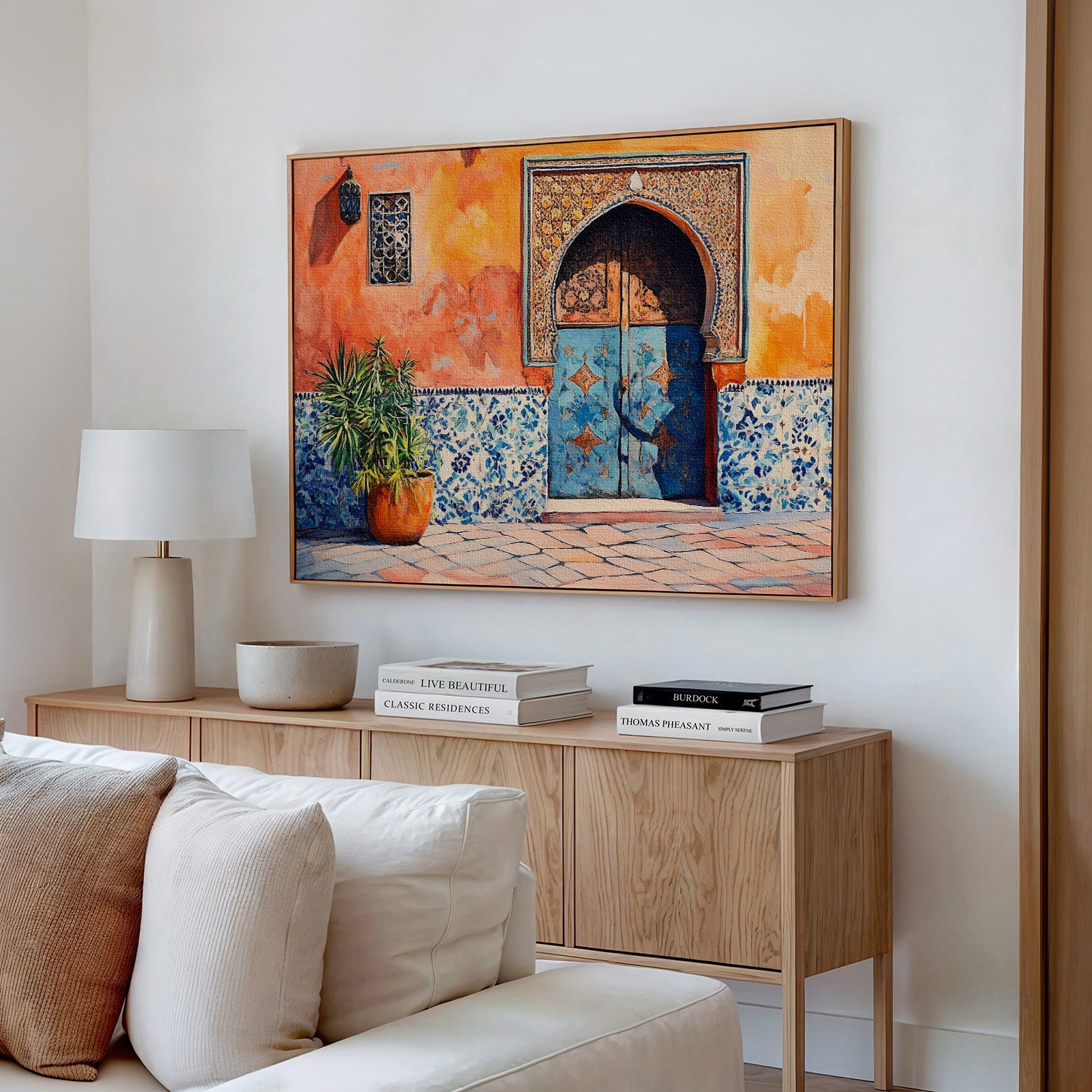 Orange & Blue – Moroccan Doorway – Framed Canvas