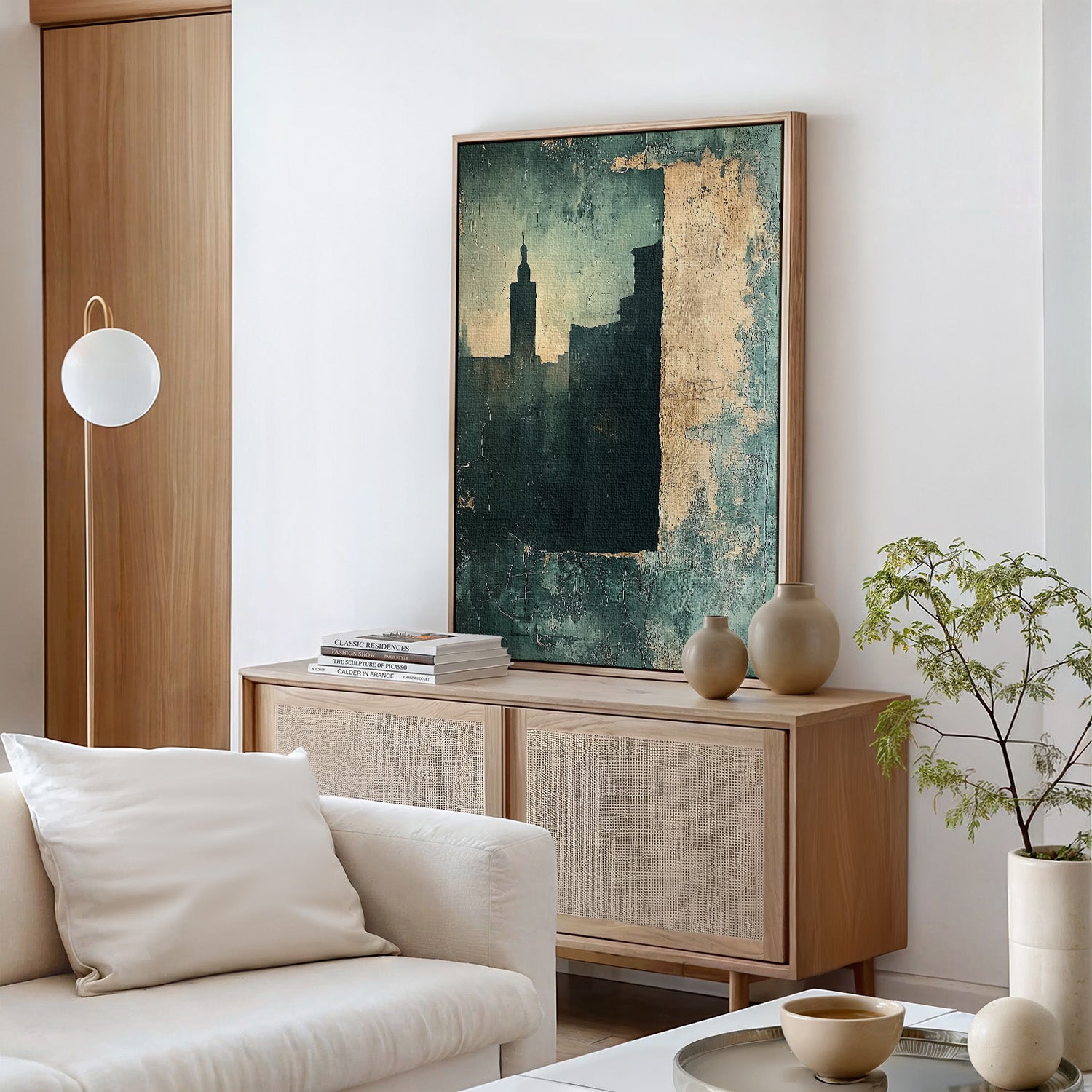 Blue Green - Silent Minaret - Framed Canvas