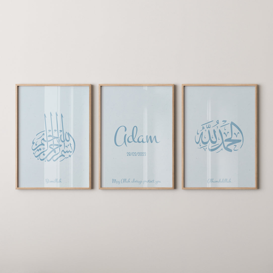 Blue Set of 3 Gepersonaliseerd – Met naam & geboortedatum
