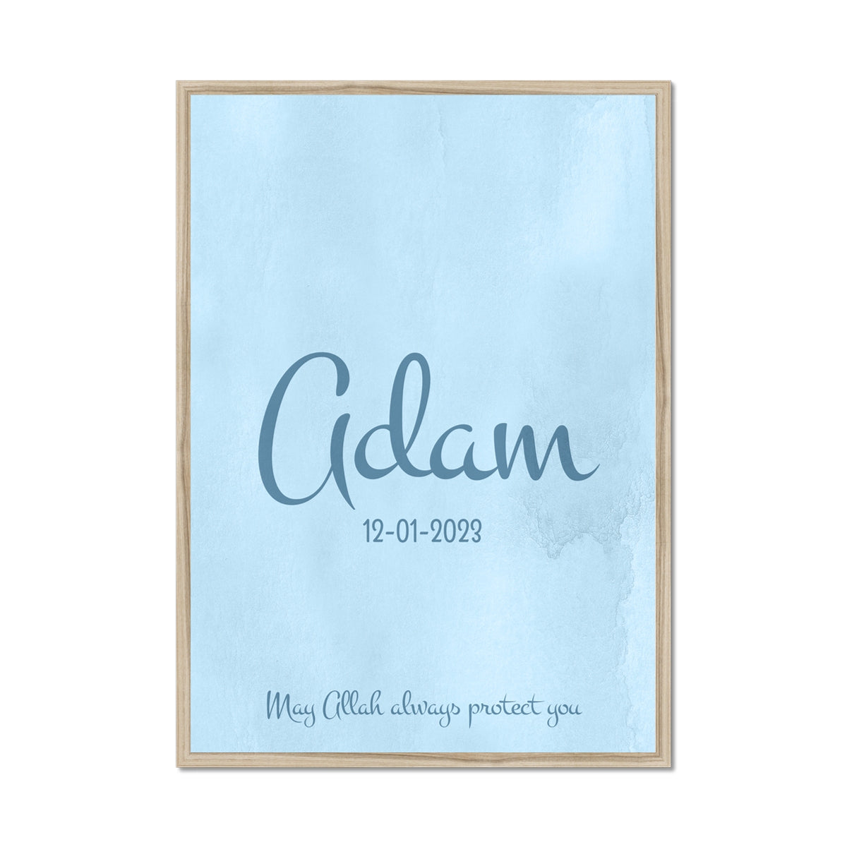 Set of 3 Personalized Blue Islamic Wall Art for Boys – Custom Name & Birth Date Posters Framed Print - Neanour