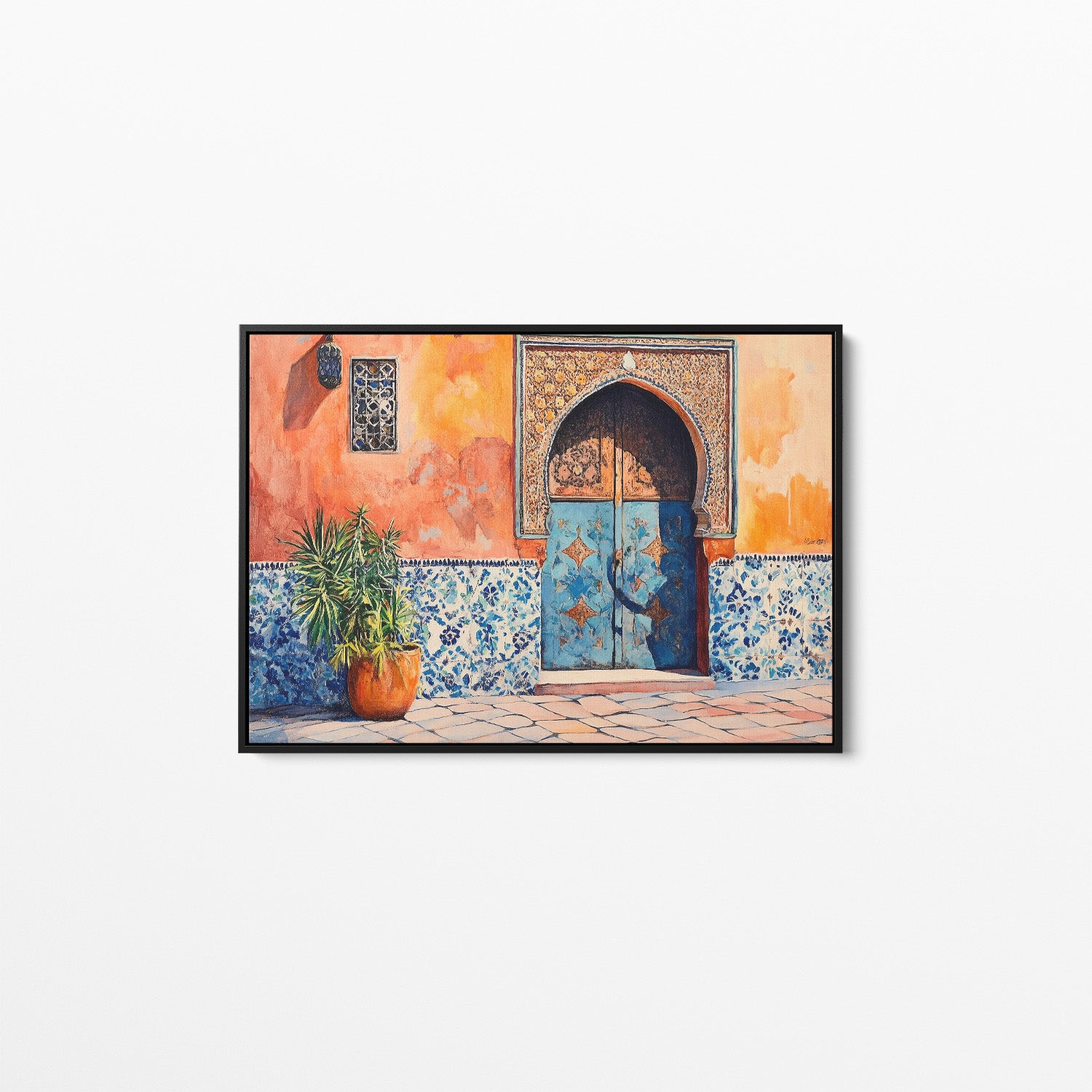 Orange & Blue – Moroccan Doorway – Framed Canvas
