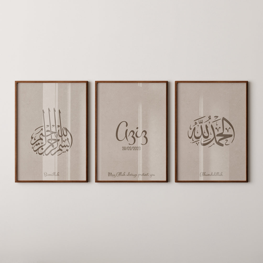 Taupe Set of 3 Personalized – Custom Name & Birth Date