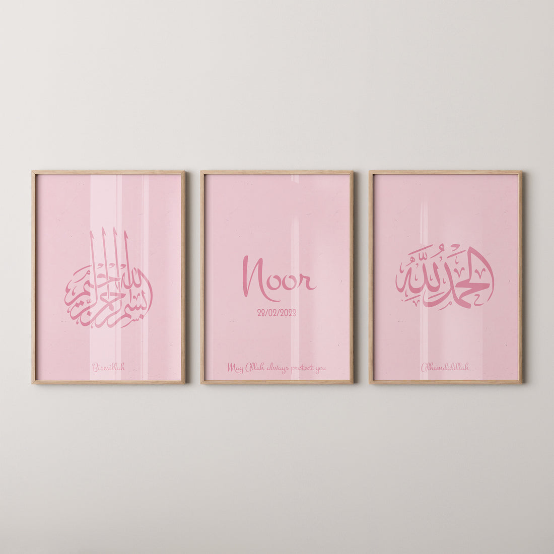 Pink Set of 3 Gepersonaliseerd – Met naam & geboortedatum