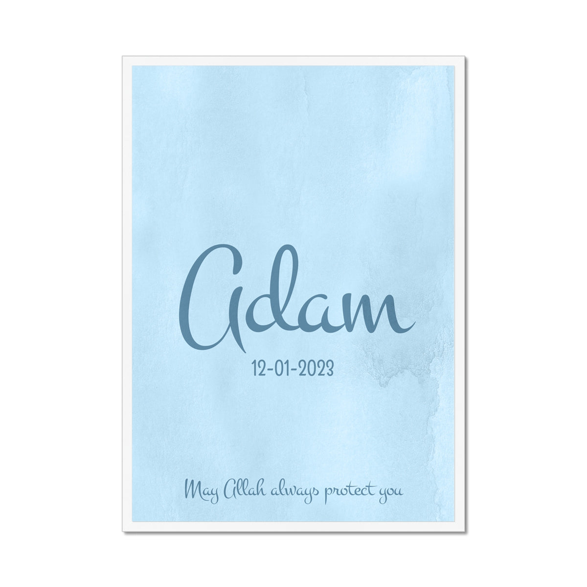 Set of 3 Personalized Blue Islamic Wall Art for Boys – Custom Name & Birth Date Posters Framed Print - Neanour