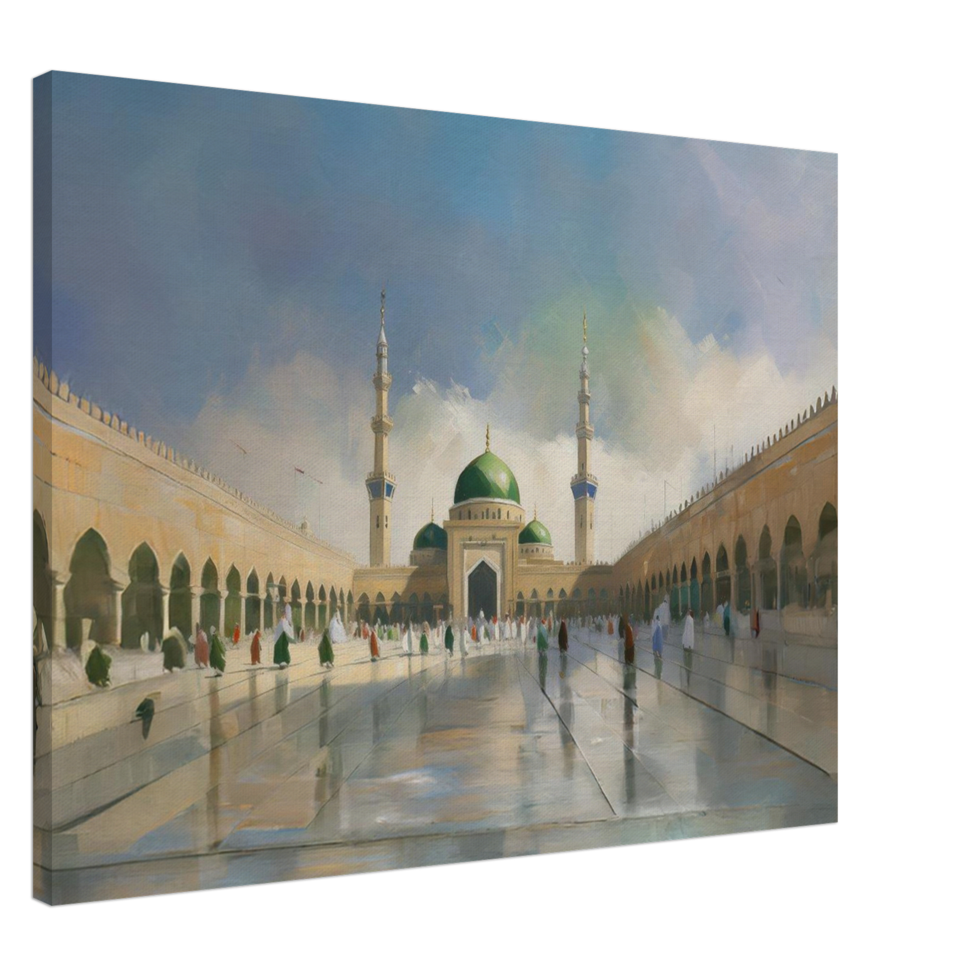 Masjid An Nabawi Inspired – Green Dome Mosque – Canvas Wall Art - Neanour