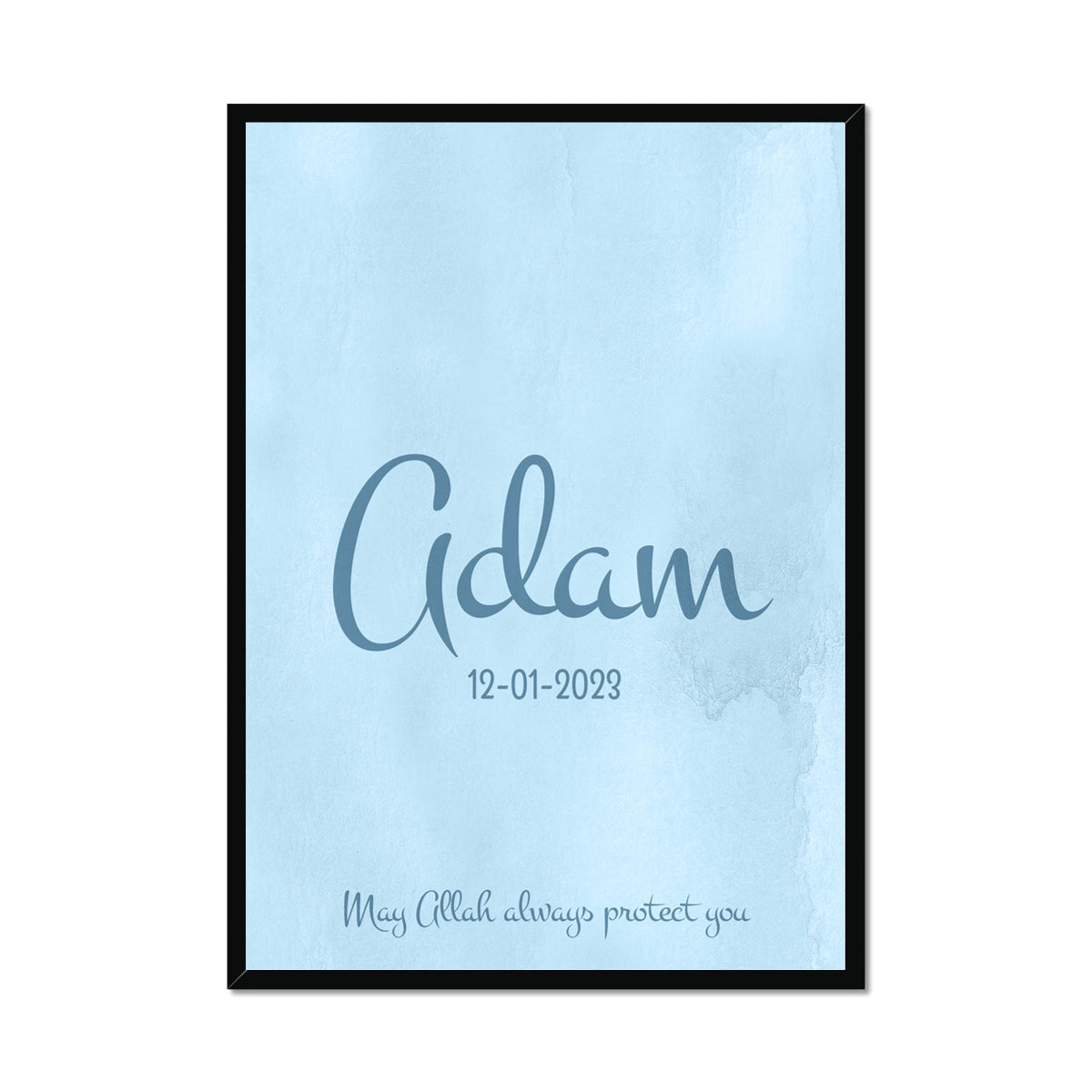 Set of 3 Personalized Blue Islamic Wall Art for Boys – Custom Name & Birth Date Posters Framed Print - Neanour