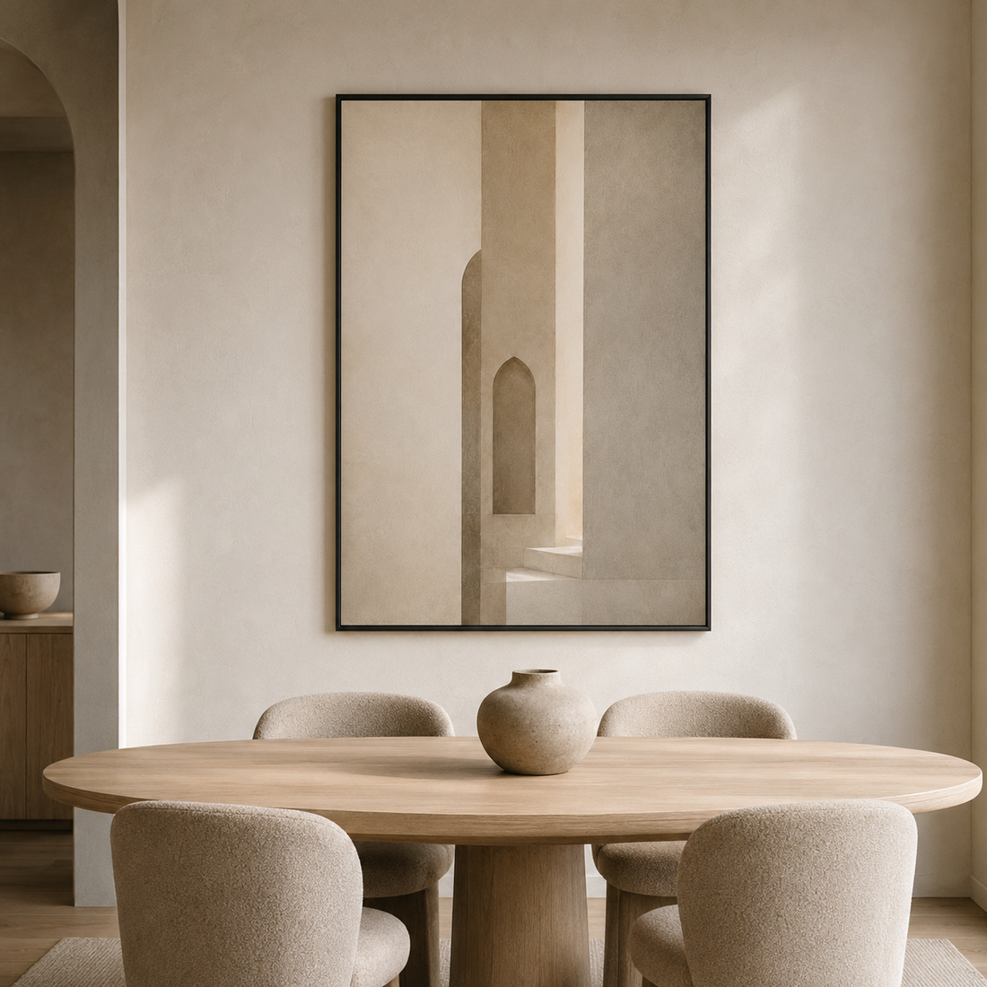 Light Between Walls Islamic Wall Art, Framed Canvas (Warm Neutral Tones)