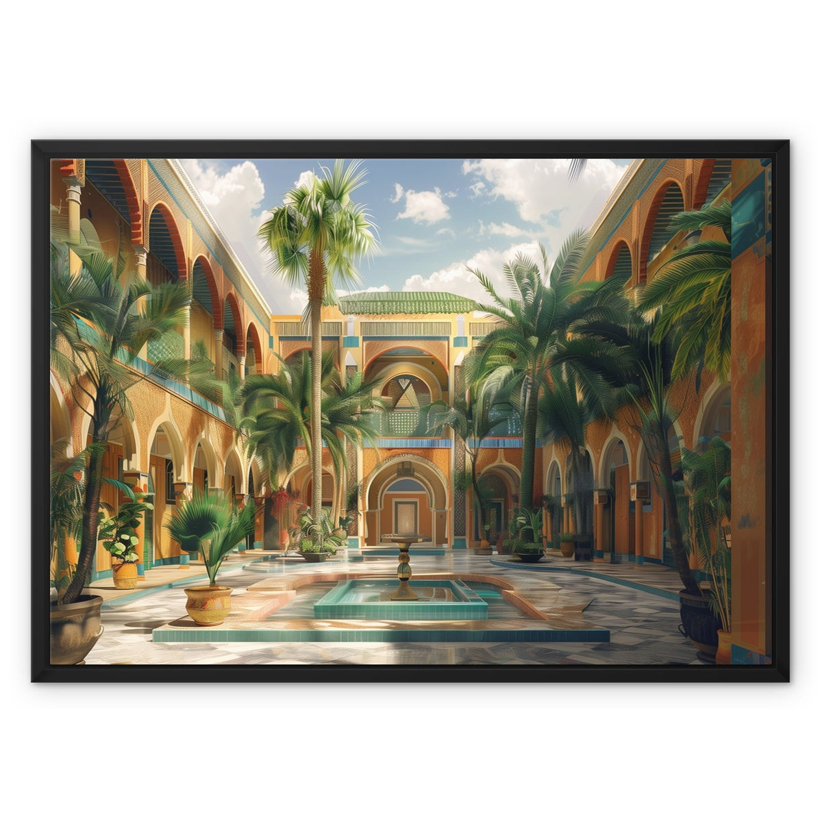 Vibrant Marrakech Courtyard – Framed Canvas Wall Art - Neanour