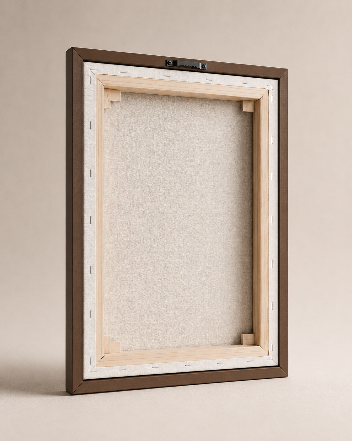 Back of Echoes of Patience framed canvas with small hanging hook